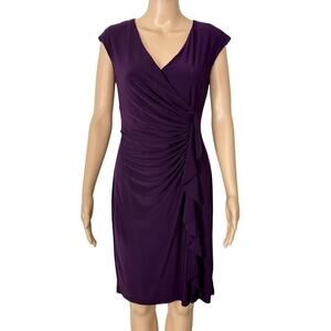 Black Label/Evan Picone Purple Stretch Jersey Ruched Ruffle Cocktail Dress (6)
